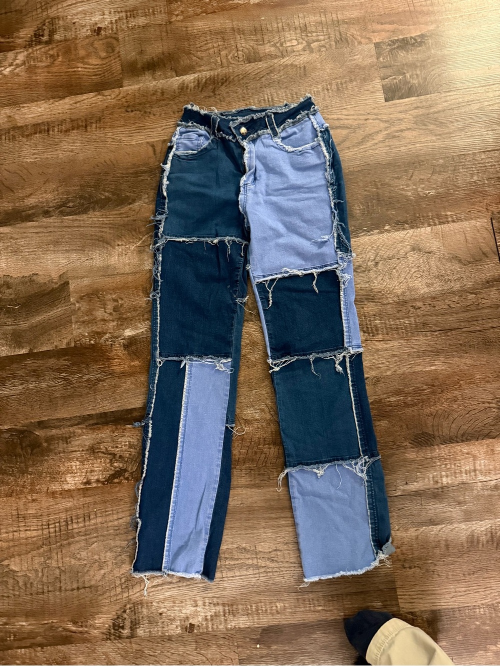 Two-Tone Patchwork Women's Jeans - Blue